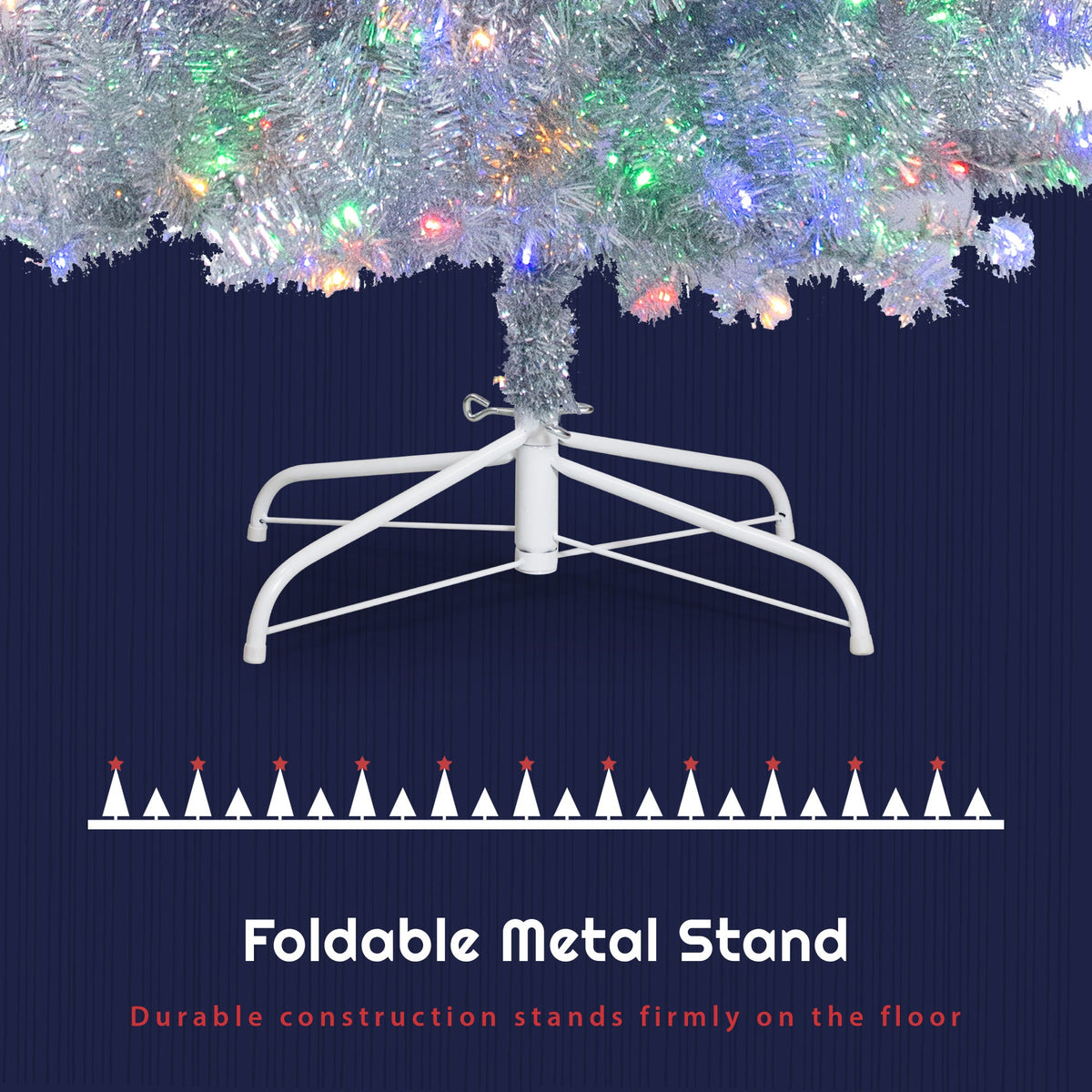 Roomfitters Pre-Lit Artificial Christmas Tree 4FT, Full Hinged Holiday Tree with Metal Stand, Warm Lights, 400 Tips, Silver Roomfitters