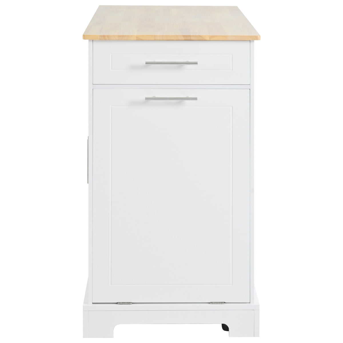 variant-group:rf-n707p221571w|Roomfitters Fluted Kitchen Island with Trash Can Cabinet, Power Outlet, Storage Rack, Rolling Cart with Open Side Racks, White
