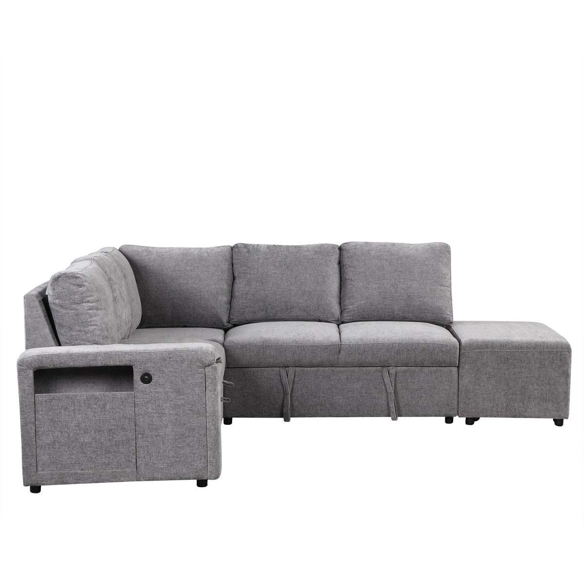 variant-group:rf-n711wy000390aae|Roomfitters L-Shaped Padded Modular Sofa with Storage Space, USB Ports, and Cup Holders on the Armrests, Suitable for Living Rooms, Offices, and Apartments, Gray