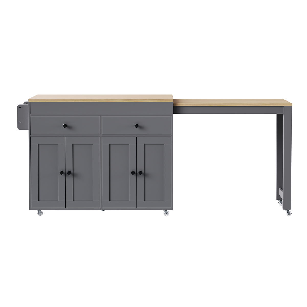 variant-group:rf-n707p333291g|Roomfitters 74.8" Rolling Kitchen Island with Extendable Dining Table, Mobile Cart with 4 Doors, 2 Drawers & Spice Rack, Grey