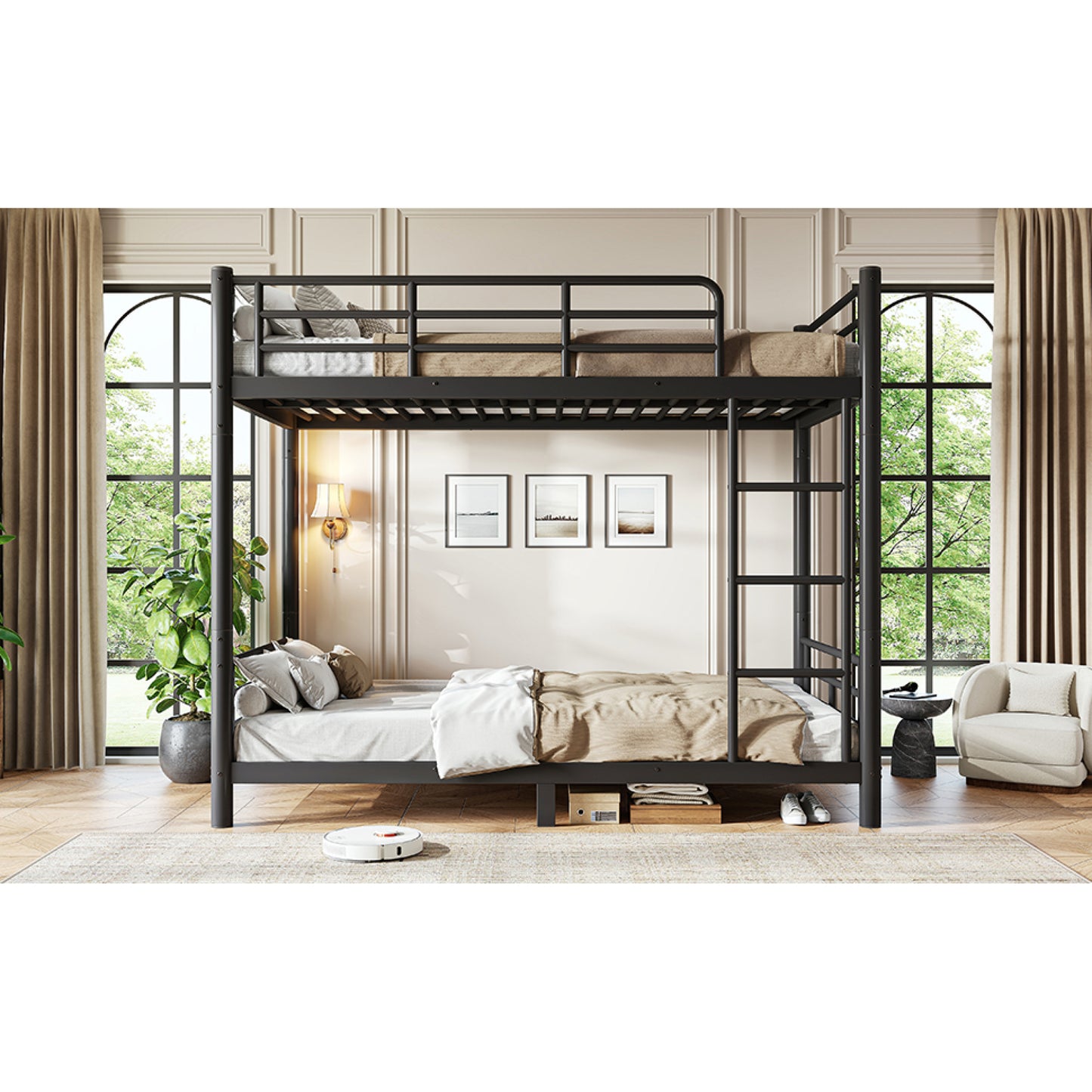 variant-group:rf-w1580p454721|Roomfitters Twin XL over Twin XL Metal Bunk Bed Frame for Teens Adults, Convertible 2 Separate Beds Round Tube, Black