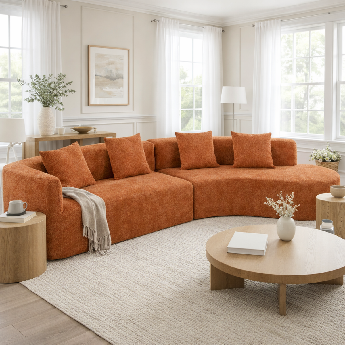 variant-group:rf-n711wy000456aao|Roomfitters 132" Sectional Sofa, Modern Curved Design L-Shaped Modular Couch for Living Room Furniture, Orange