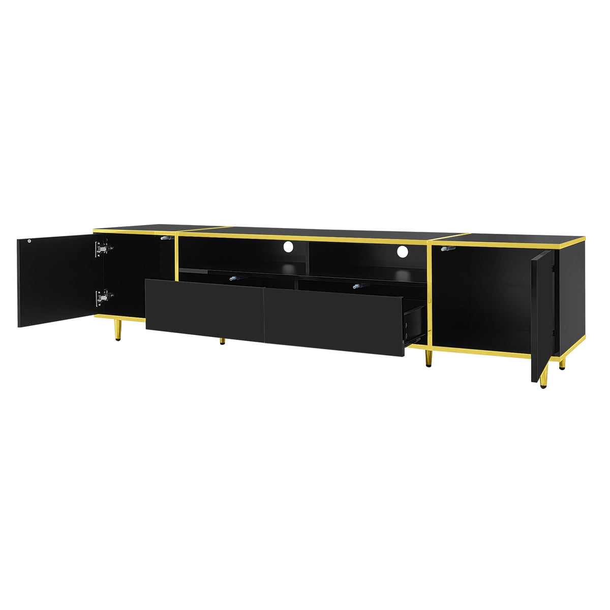 Roomfitters Modern TV Stand for up to 80 Inch TV, Entertainment Console with LED Shelves, Drawers and Cabinets, Black Roomfitters