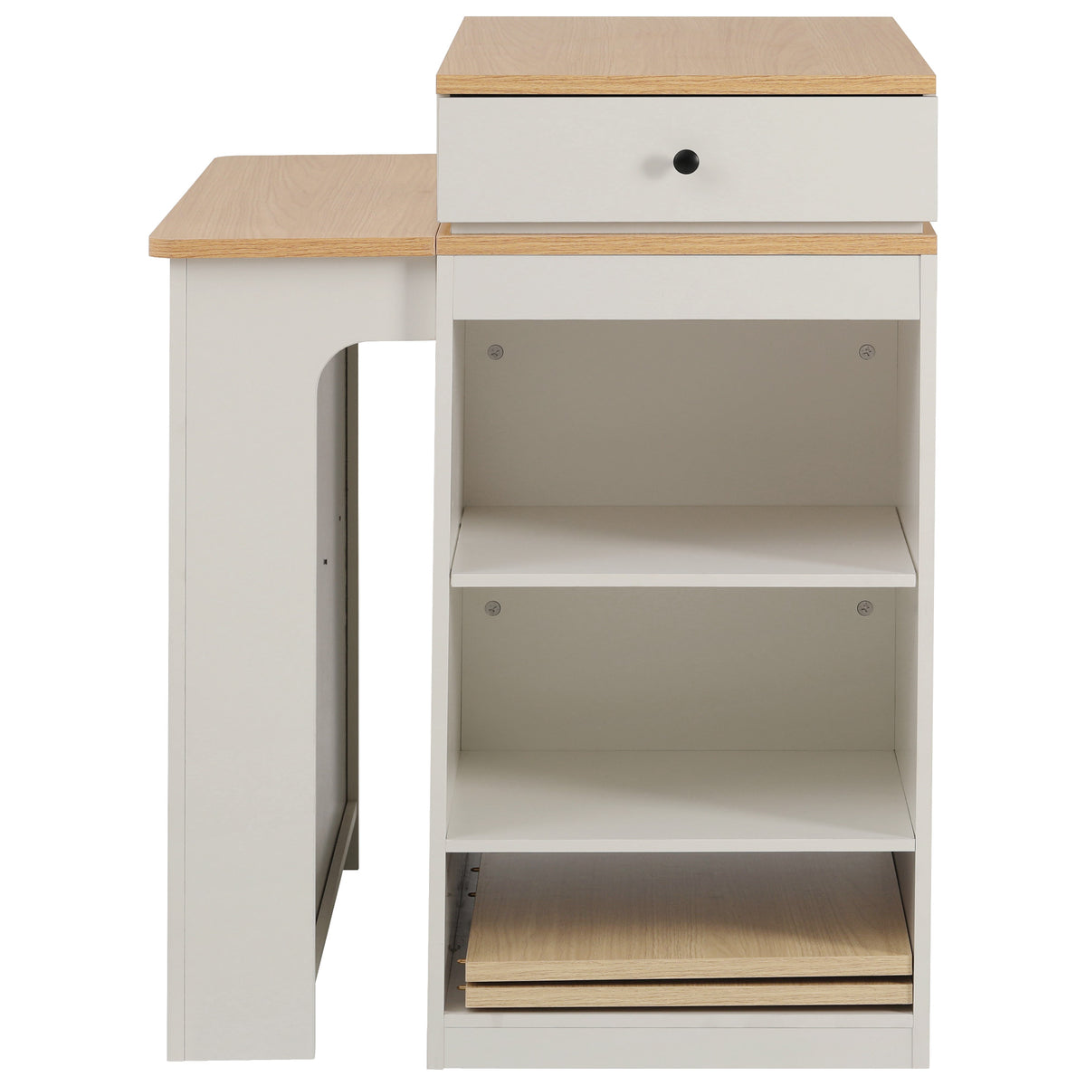 variant-group:rf-n707s000017w|Roomfitters 59.5" Kitchen Island with 41.8" Extendable Dining Table, Double-Sided Storage, Power Outlet, 2 Drawers, White
