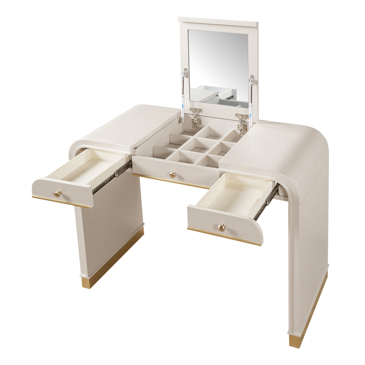 variant-group:rf-n704p381406c|Roomfitters Flip Top Vanity Desk with Mirror and Hidden Storage, Modern Makeup Table with Gold Trim for Small Space, Champagne