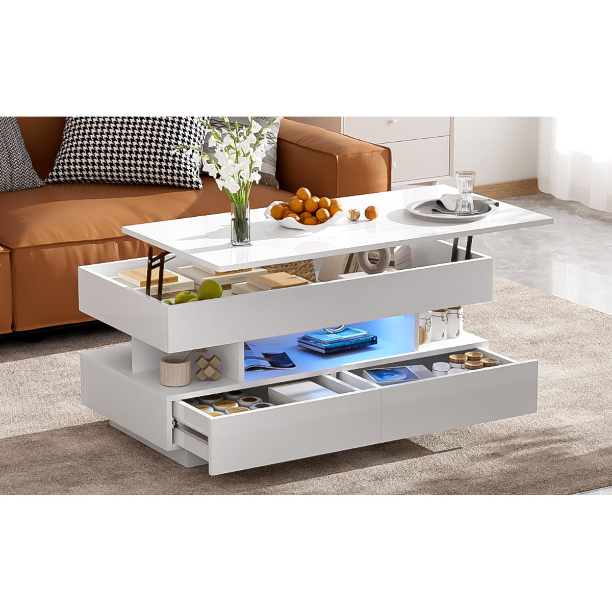 variant-group:rf-n724p290058k|Roomfitters Lift-Top Coffee Table with Hidden Storage and 2 Drawers, Multi-Functional Modern Table, White