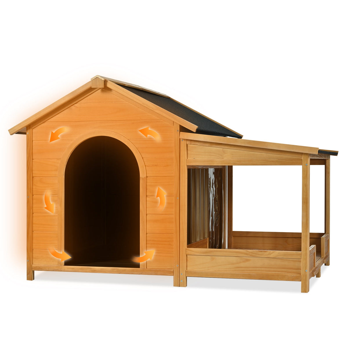 Roomfitters 60-Inch Large Outdoor Dog House with Removable Insulated Liner Weatherproof Porch and Asphalt Roof Natural Roomfitters