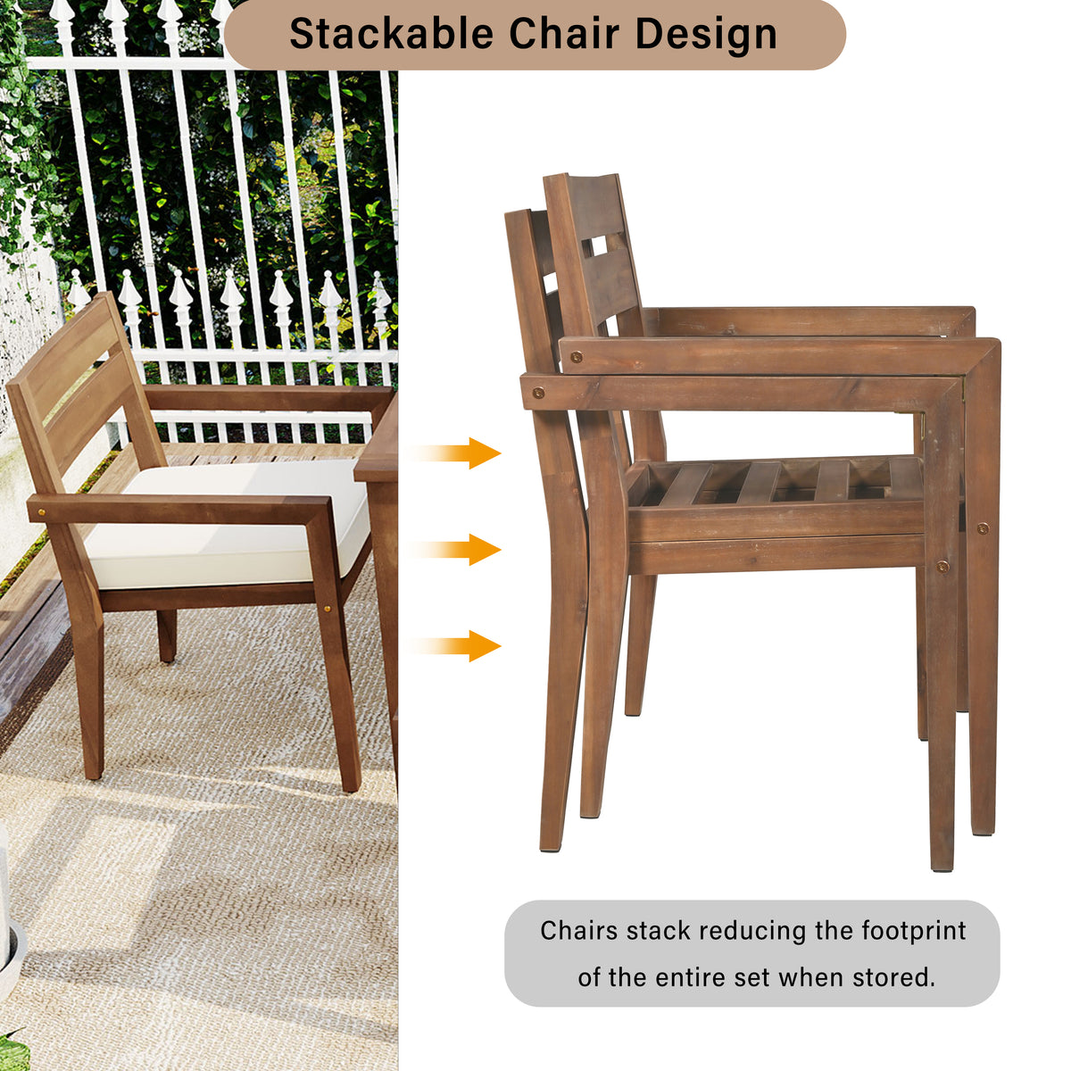 variant-group:rf-n711wy000459aad|Roomfitters 7-Piece Acacia Wood Outdoor Dining Set with Cushions, 6 Armchairs and Rectangular Table for Patio Garden, Burly Wood