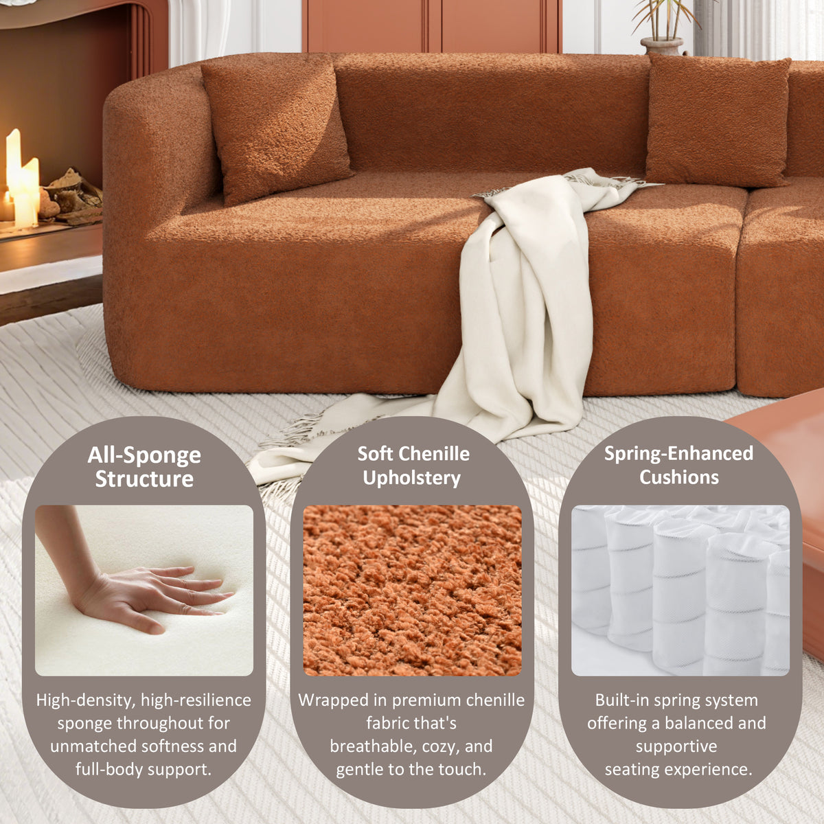 variant-group:rf-n711wy000456aao|Roomfitters 132" Sectional Sofa, Modern Curved Design L-Shaped Modular Couch for Living Room Furniture, Orange
