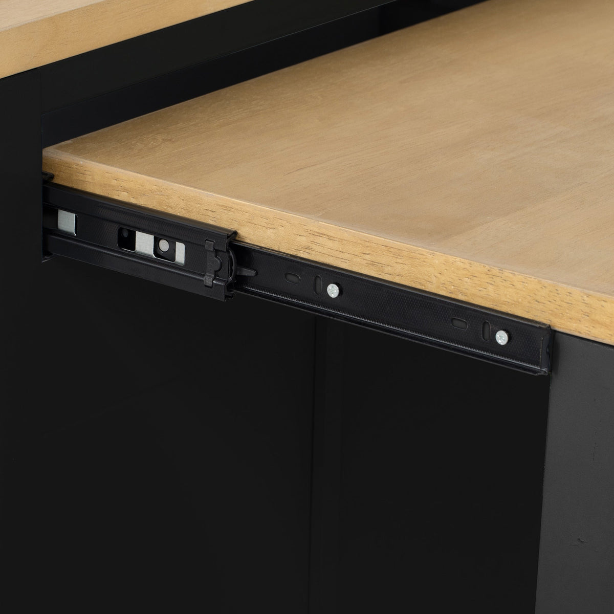 Roomfitters 47" Kitchen Island with Slide-Out Dining Table, Mobile Cart with Built-in Outlets, Internal Racks, Black