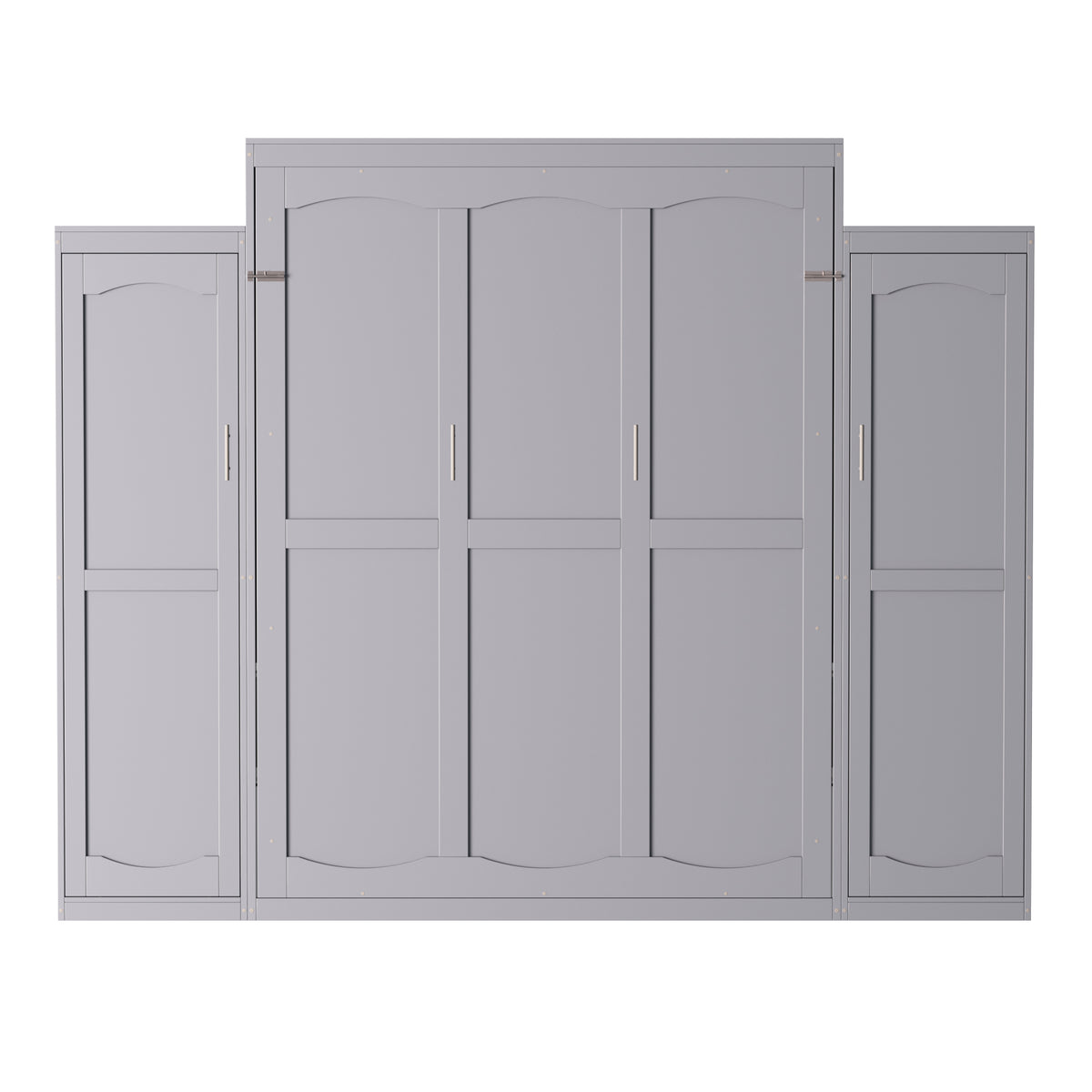 variant-group:rf-n733s235627e|Roomfitters Queen Murphy Wall Bed with Two Wardrobes and Storage Shelf, Foldable Platform Bed Frame for Guest Room, Gray