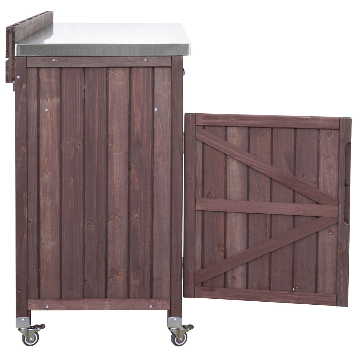 variant-group:rf-n707p370273z|Roomfitters 39.4" Grill Cart, Outdoor Kitchen Island with Stainless Steel Top, BBQ Prep Station with Storage Cabinet, Brown