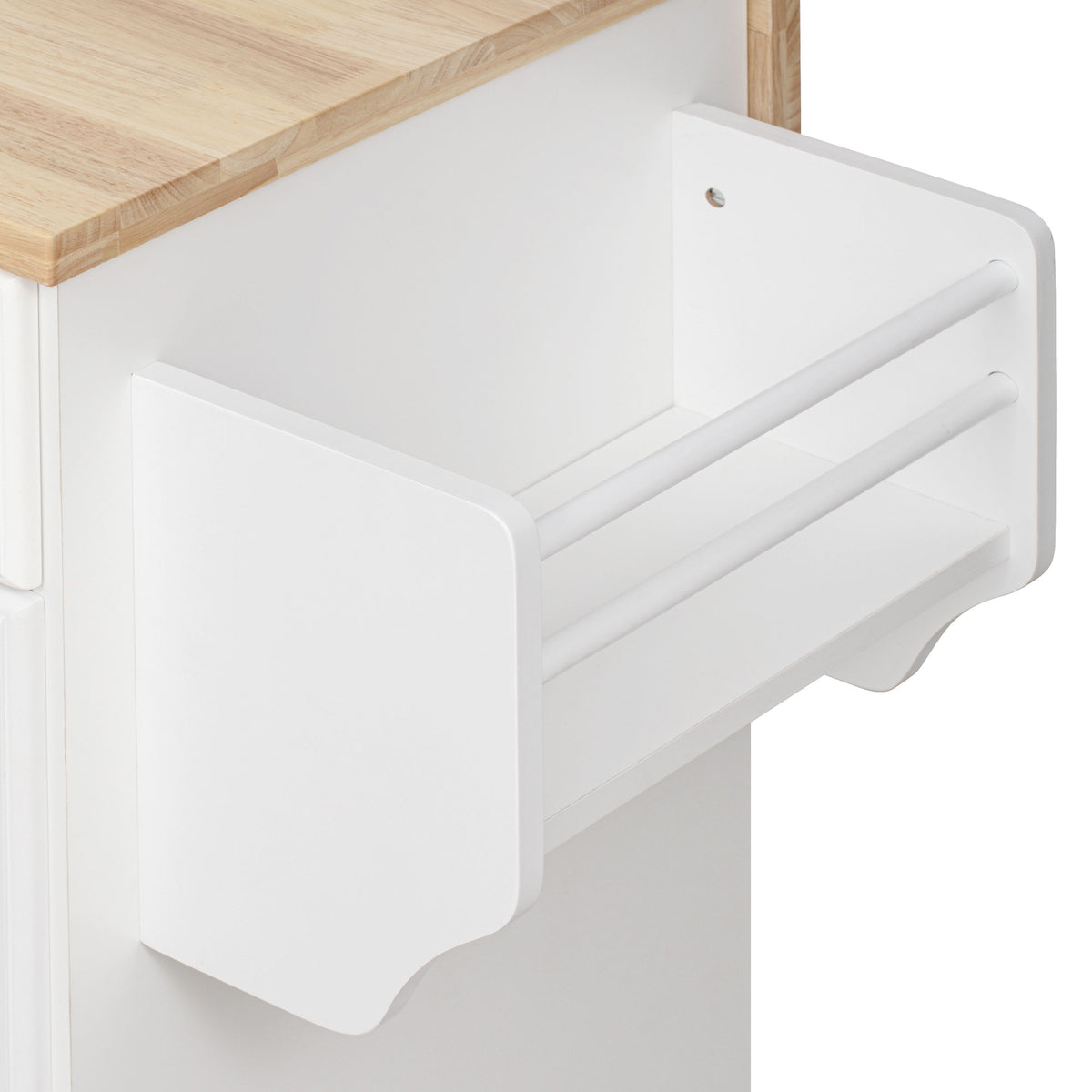 variant-group:rf-n707s299014w|Roomfitters 59.3" Kitchen Island with Power Outlet, Drop Leaf and Double Trash Can Pull Out, Rolling Cart, White