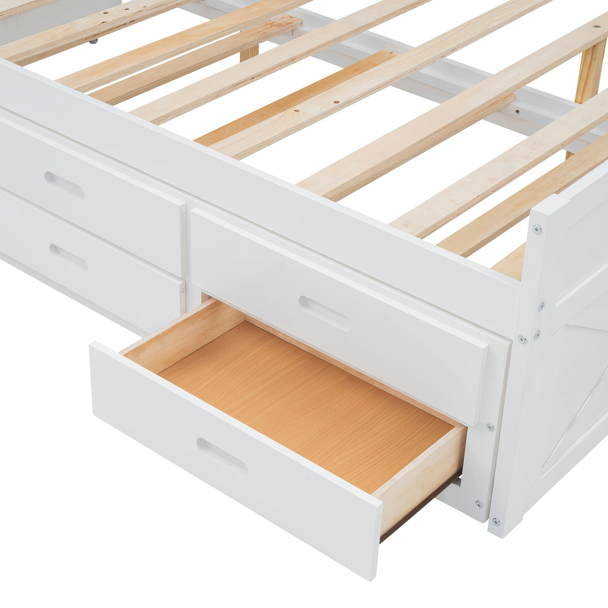 variant-group:rf-n733s172712k|Roomfitters Full Size Wooden Bed with Storage Headboard, Integrated Outlets, Extendable Frame with Twin Trundle and Additional Storage, White