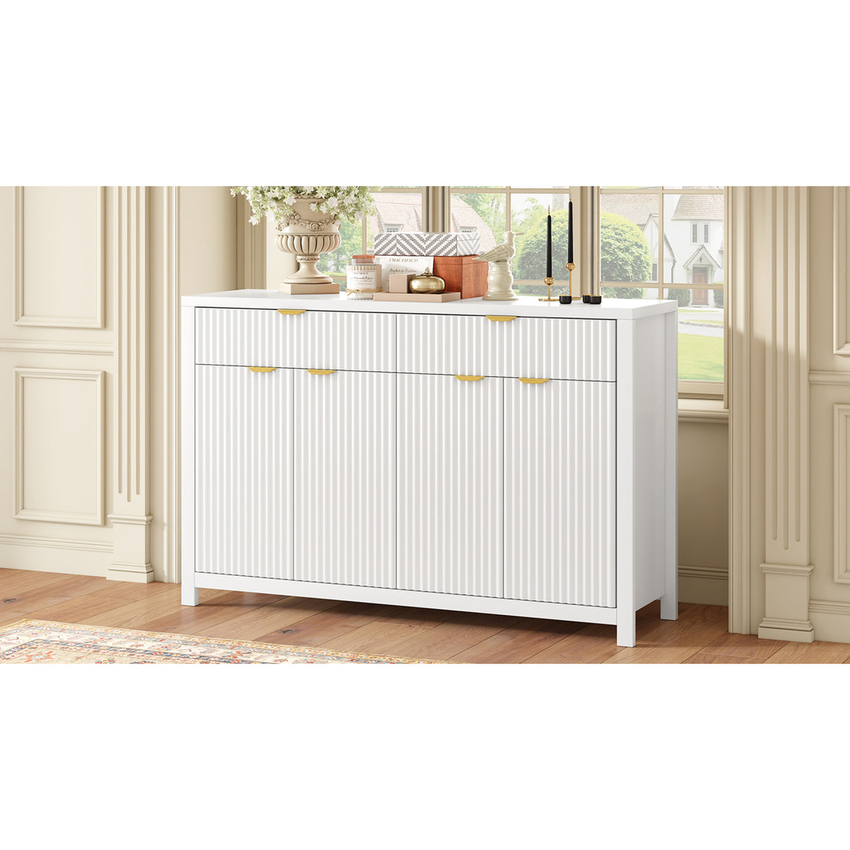 variant-group:rf-n711p269068k|Roomfitters Modern Sideboard Cabinet, Wave Pattern Storage Buffet with Adjustable Shelves, Accent Console, White