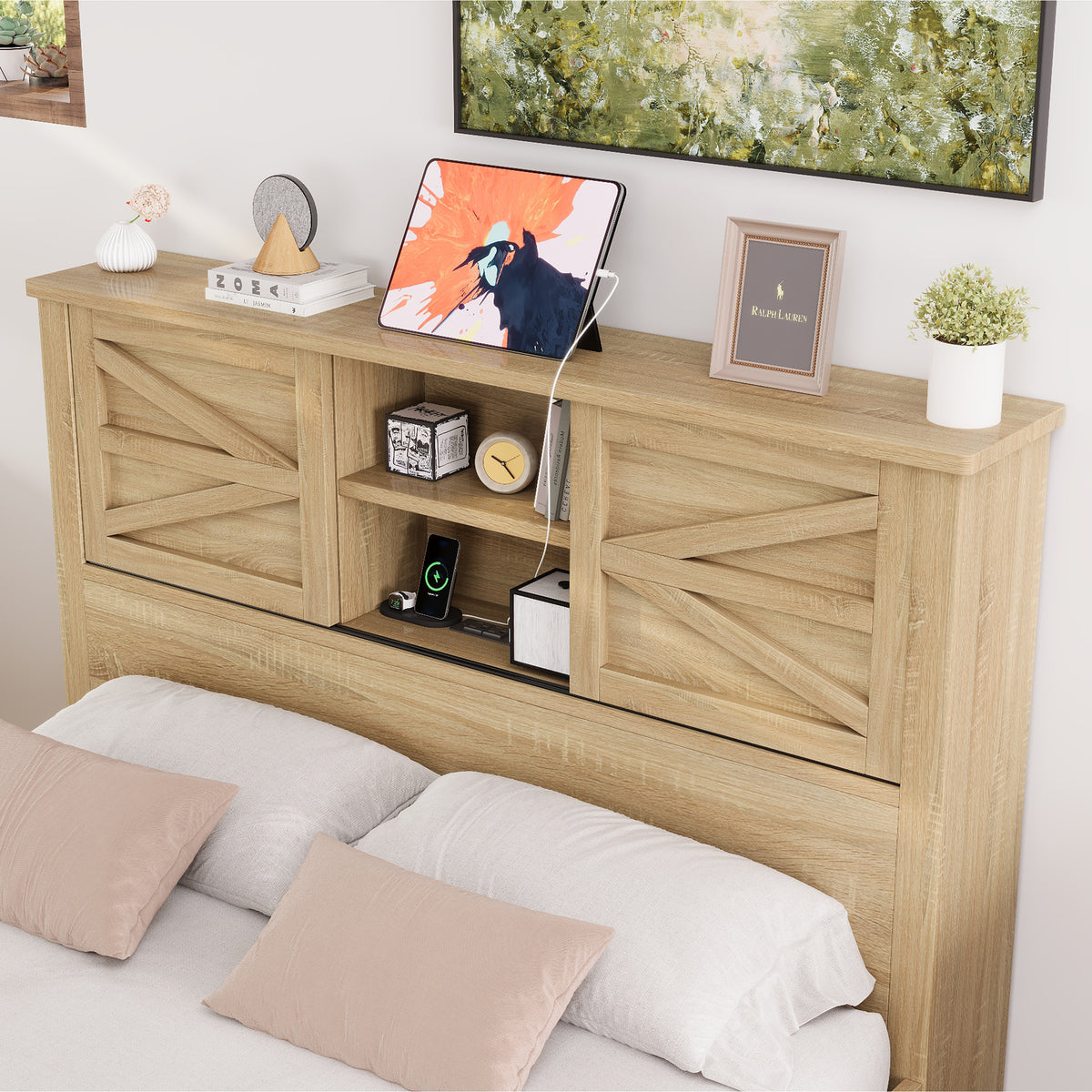 variant-group:rf-n733s369048m|Roomfitters 3 Piece Bedroom Set, Full Farmhouse Platform Bed with Sliding Headboard, Bedside Tables, Natural