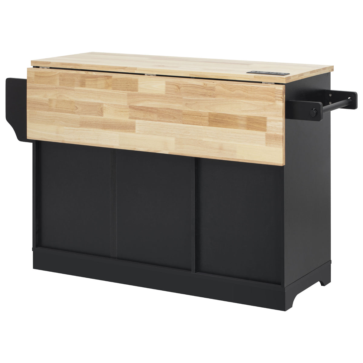 variant-group:rf-n707s299014b|Roomfitters 59.3" Kitchen Island with Power Outlet, Drop Leaf and Double Trash Can Pull Out, Rolling Cart, Black