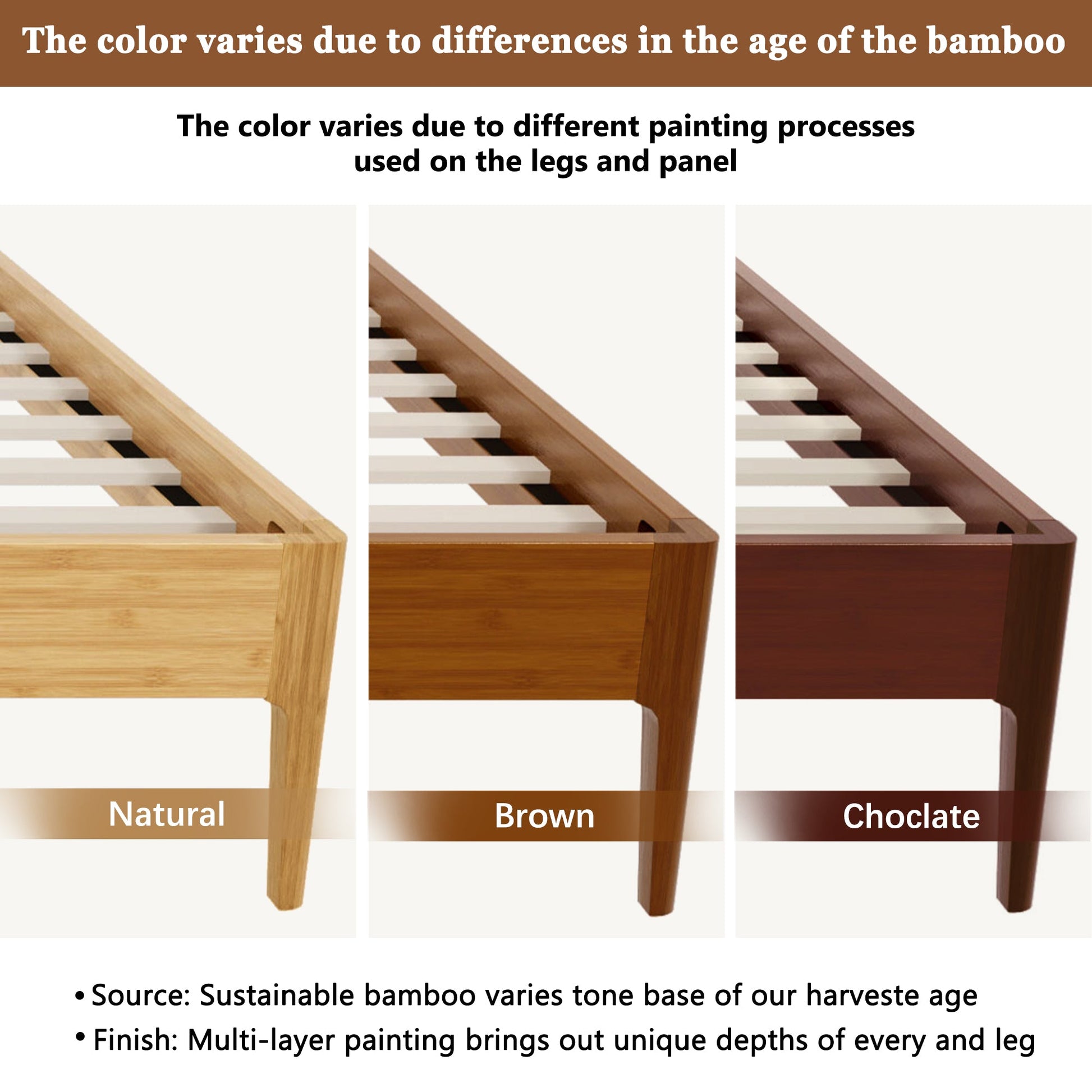 Roomfitters 15 Inch Queen Size Solid Bamboo Wood Platform Bed Frame, Noise Free Metal Support, No Box Spring, Brown Roomfitters