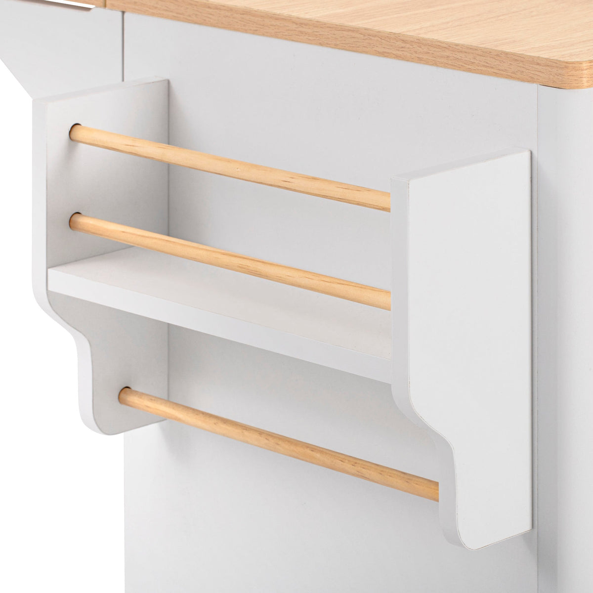 Roomfitters 55.5" Kitchen Island with Power Outlet and Drop Leaf, Rolling Storage Cabinet with Fluted Door Design, White