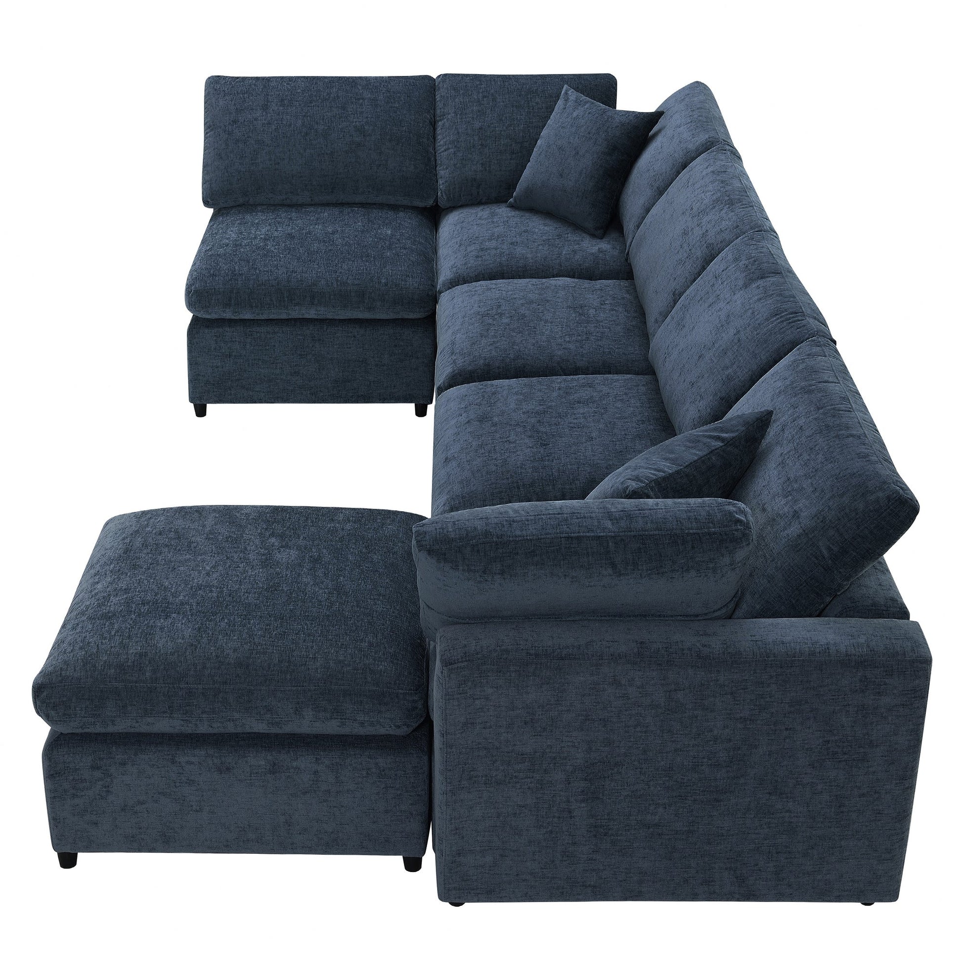 Roomfitters 130 Inch U-Shaped Modular Sectional Sofa Bed, Cloud Sleeper Couch with Plush Cushions for Living Room, Dark Blue Roomfitters