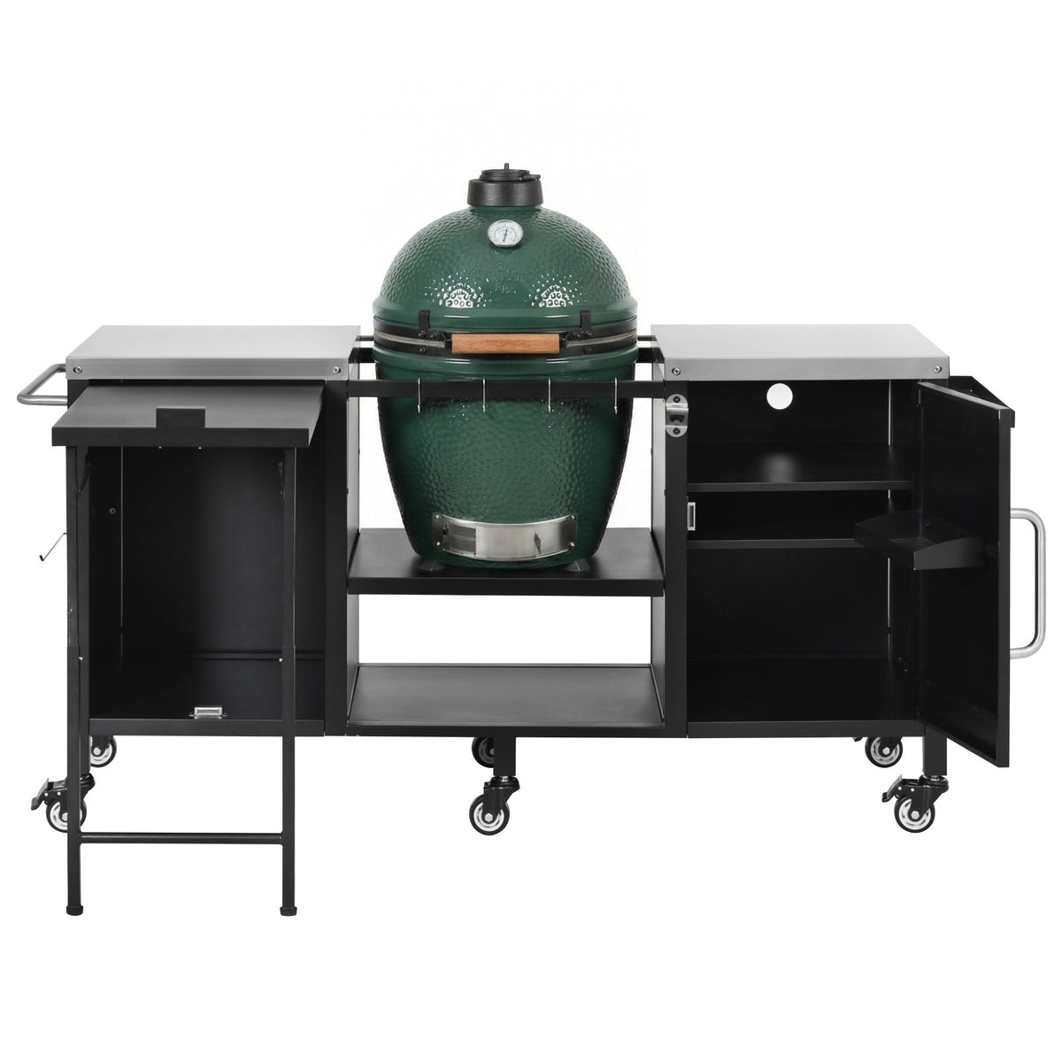 Roomfitters 72.4"W Extra Large Grill Cart, Outdoor Kitchen Prep Station with Stainless Steel Top and Folding Side Table, Black