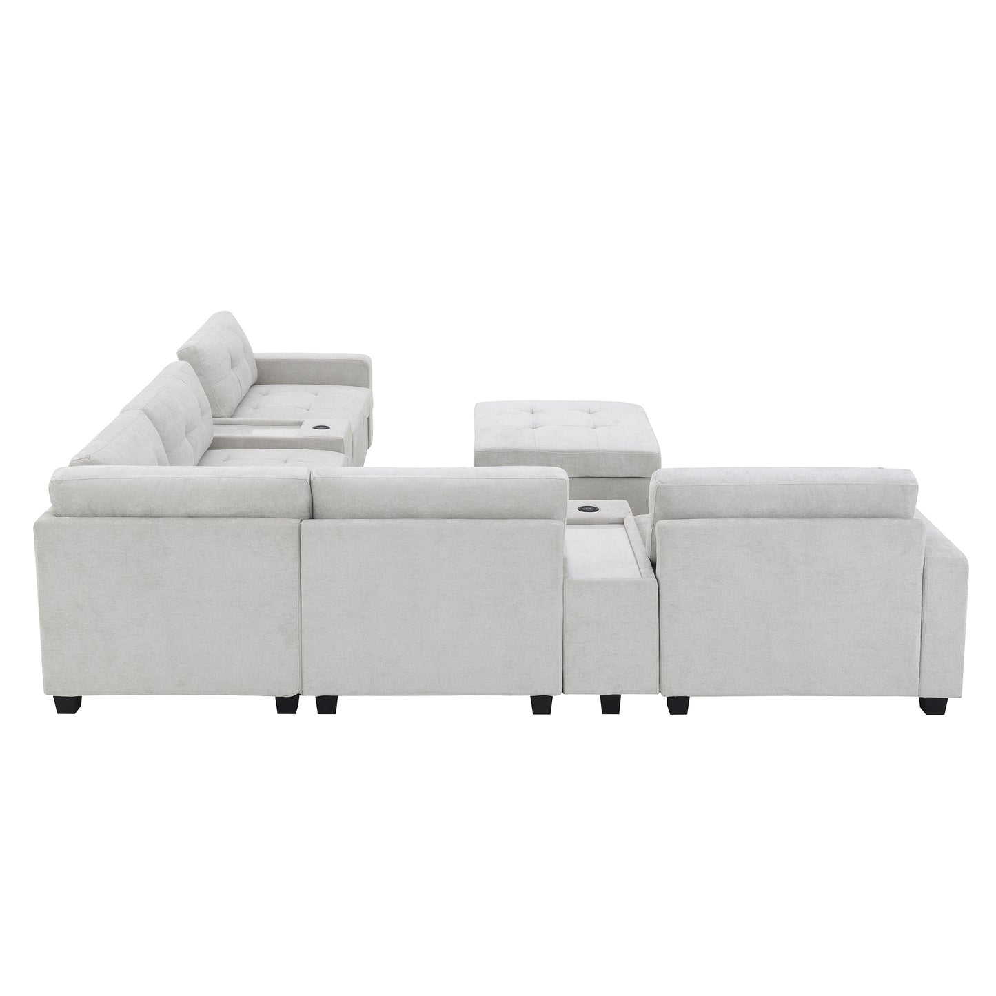 variant-group:rf-n723s1191k|Roomfitters 104 Inch Modular Sectional Sofa with Console and Cup Holders, Upholstered L-Shape Couch for Home Decor, Light Gray