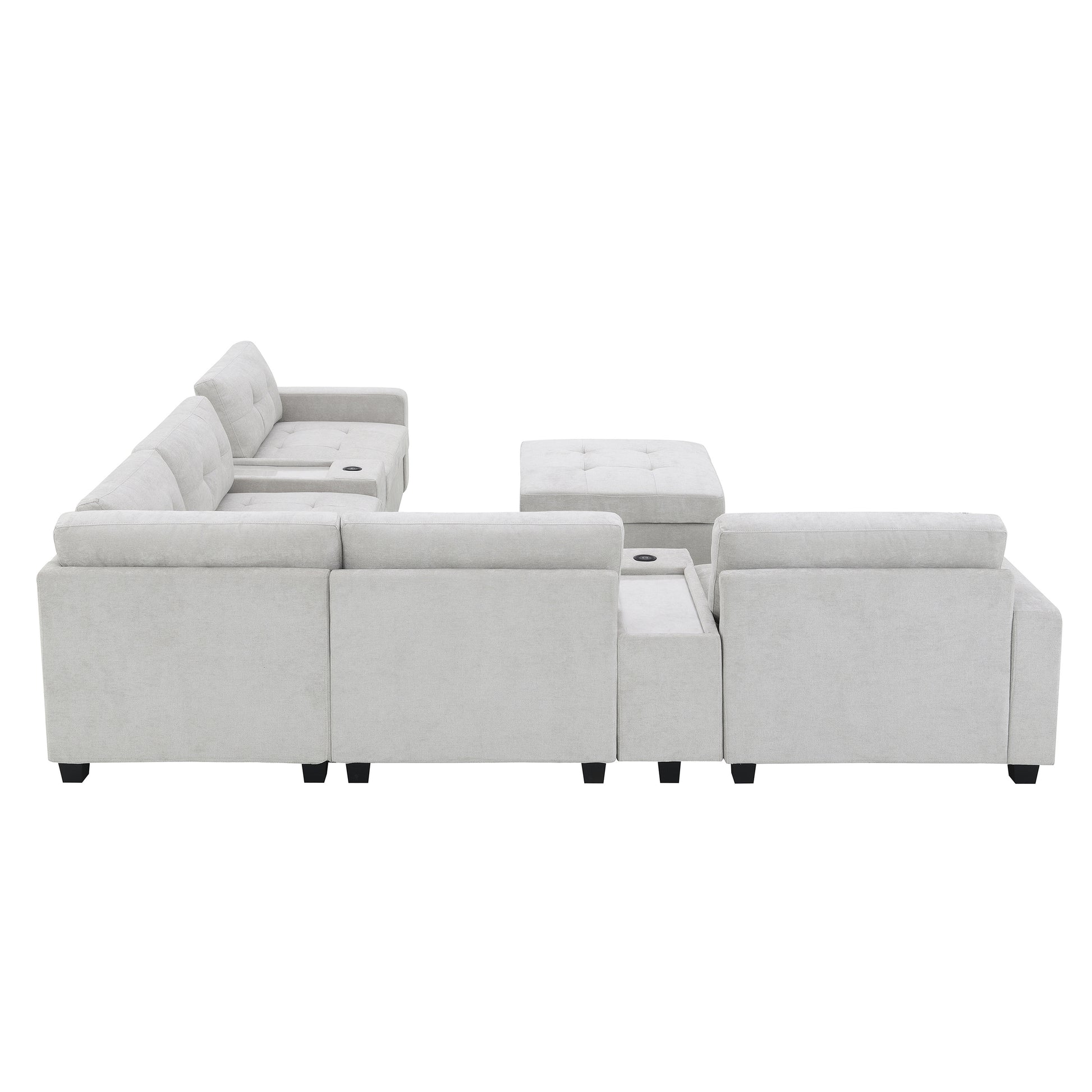 variant-group:rf-n723s1191k|Roomfitters 104 Inch Modular Sectional Sofa with Console and Cup Holders, Upholstered L-Shape Couch for Home Decor, Light Gray