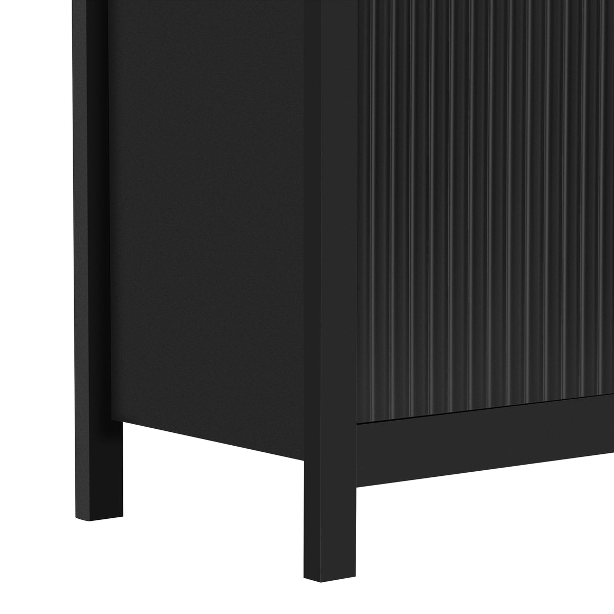 variant-group:rf-n711wy000539aak|Roomfitters Modern White Fluted 4-Door Tall Wine Bar Storage Cabinet, Glass Display Rack, Built-In LED Lighting