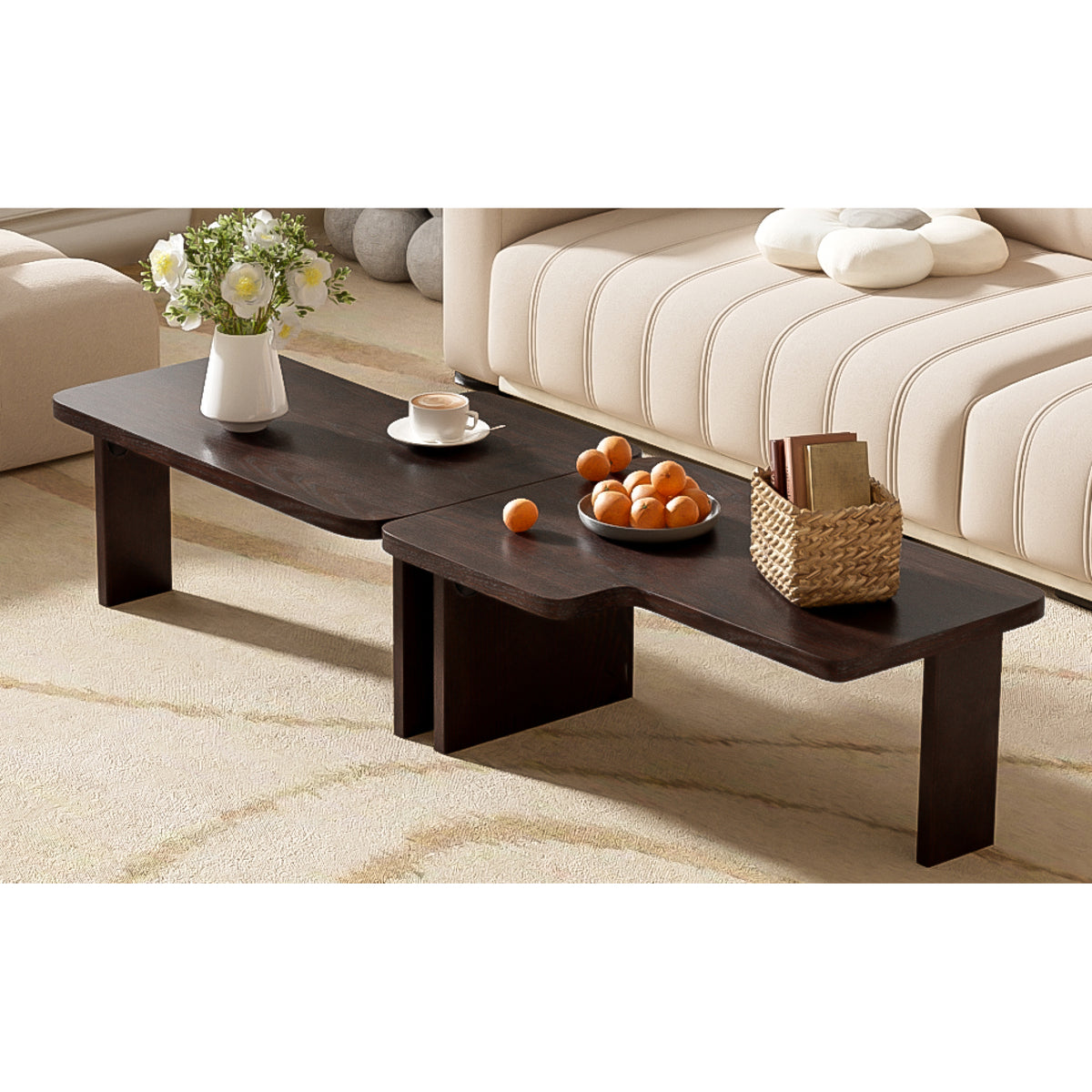 variant-group:rf-n724p232174p|Roomfitters Minimalist Coffee Table Set, Rectangular Center Table with Two-Tone Design, Espresso