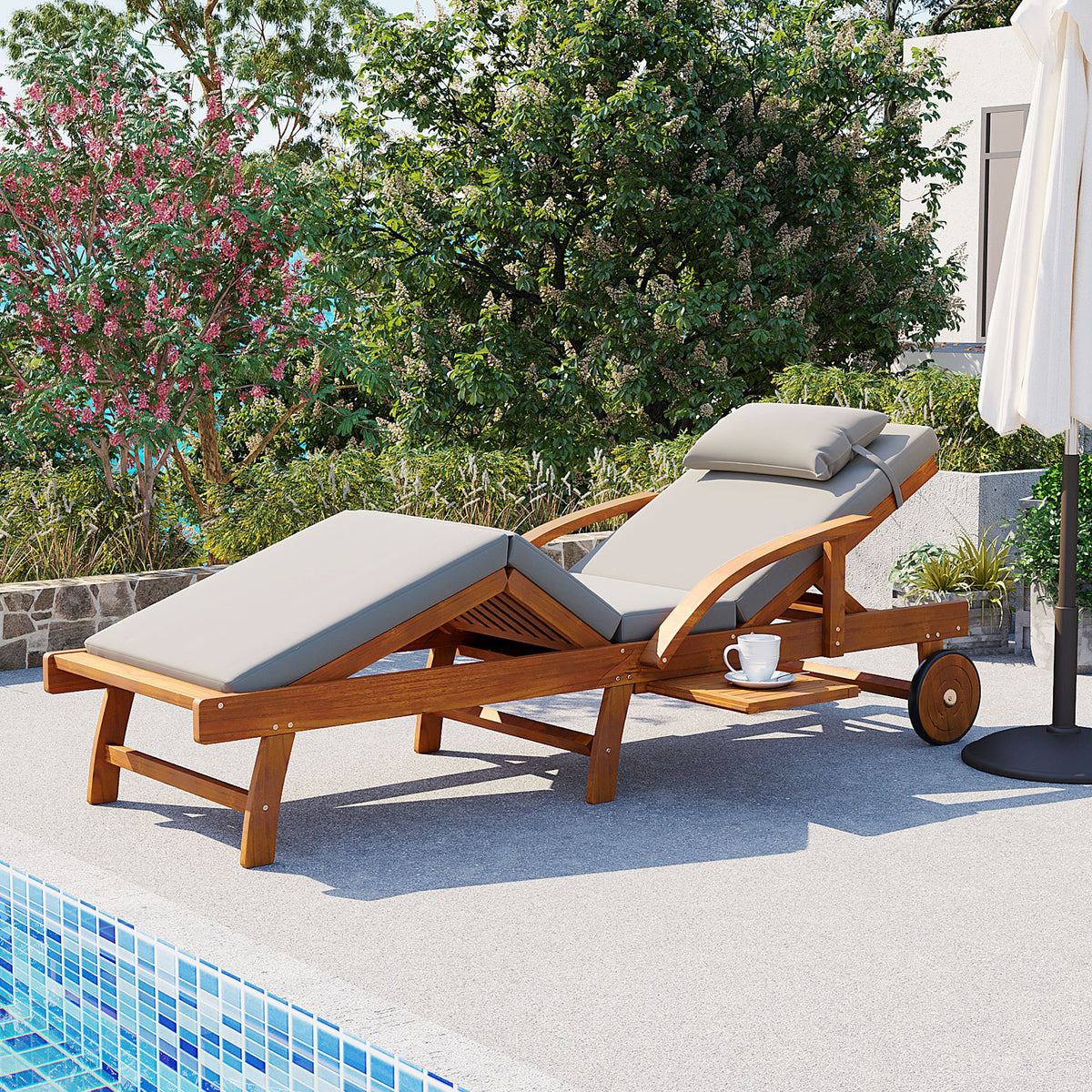 variant-group:rf-n711p415859e|Roomfitters Contemporary Slate Grey Acacia Wood Outdoor Chaise Lounge Chair, Poolside Recliner, Retractable Tray