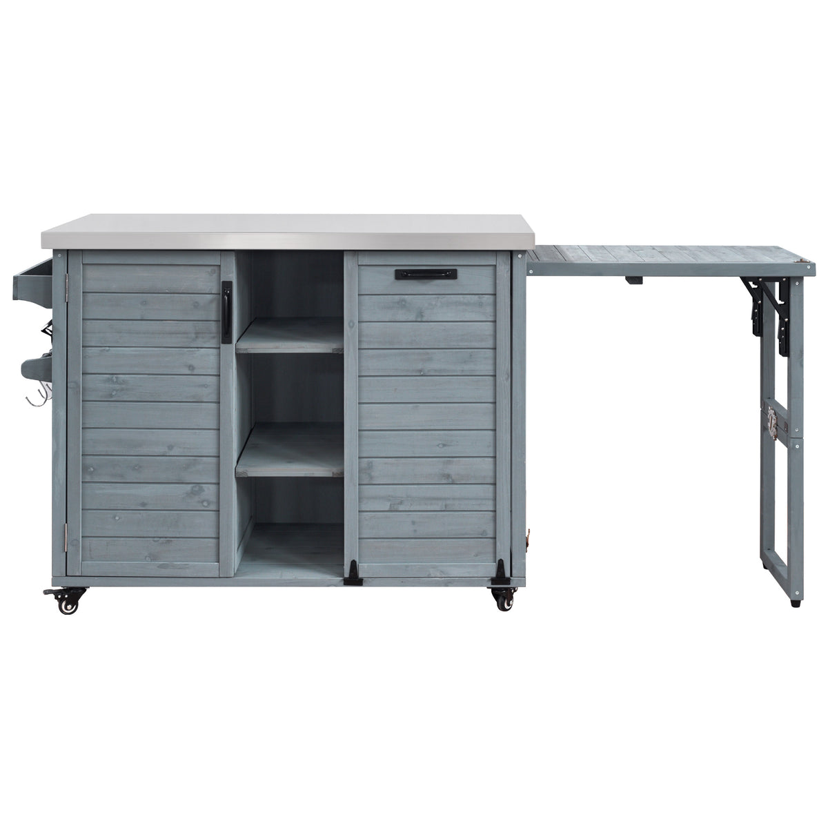 variant-group:rf-n707p370276g|Roomfitters 78.3" Outdoor Kitchen Island with Foldable Grill Table, Stainless Steel Top & Tilt Trash Can Storage, Grey Blue