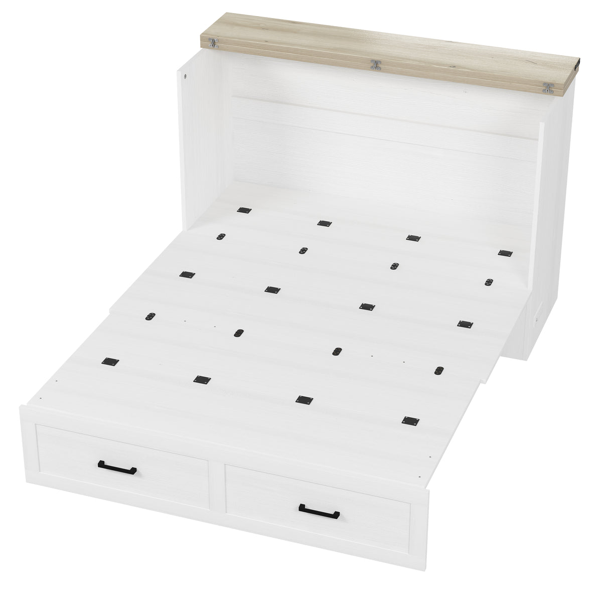 variant-group:rf-n733s361778w|Roomfitters Queen Farmhouse Murphy Cabinet Bed with Charging Station, Foldable Platform Bed with Storage Drawer, White