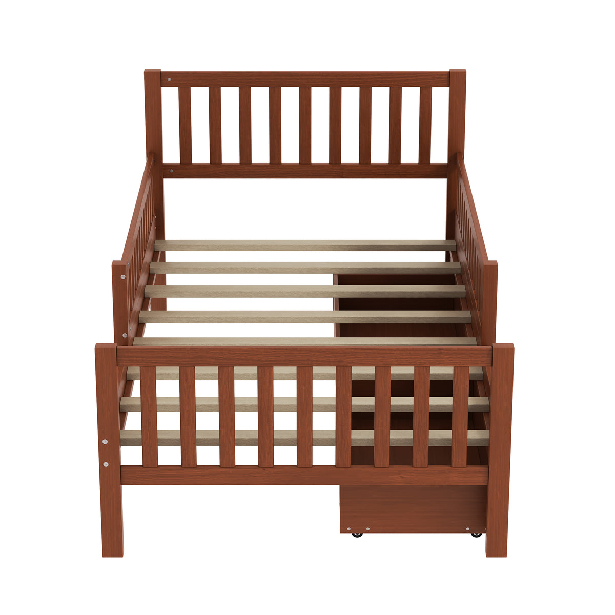 variant-group:rf-n733p172696d|Roomfitters Twin Size Wood Platform Bed with Guardrails and 2 Storage Drawers, Walnut