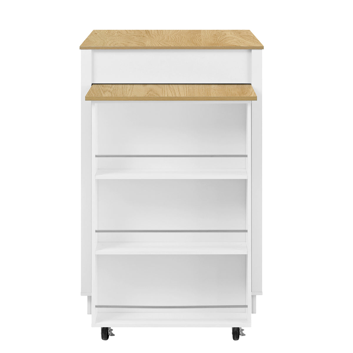 variant-group:rf-n711wy000493aak|Roomfitters White and Natural Wood MDF Extendable Bar Cabinet, Rolling Kitchen Island Table, Wine Rack Storage
