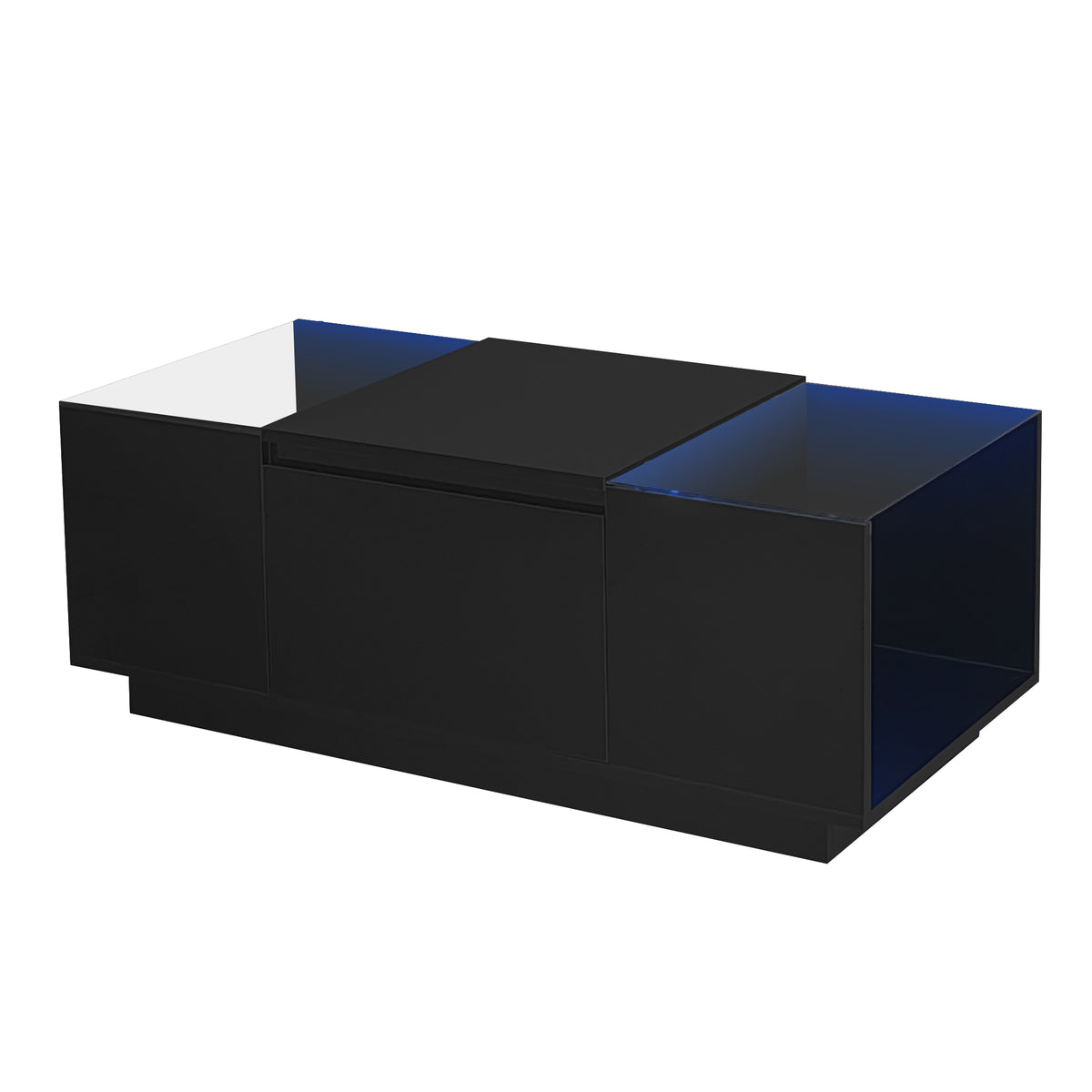 variant-group:rf-n724p290056b|Roomfitters Modern Center Coffee Table with High Gloss Finish, Glass Top and Hidden Storage Compartments, Black