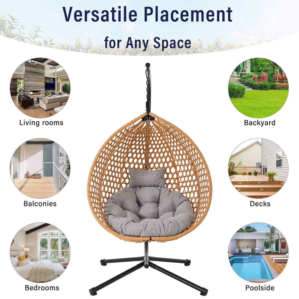 variant-group:rf-n711p255131s|Roomfitters Hanging Egg Chair with Stand, Rattan Wicker Swing Chair with Cushion for Indoor Outdoor Patio Balcony, Brown