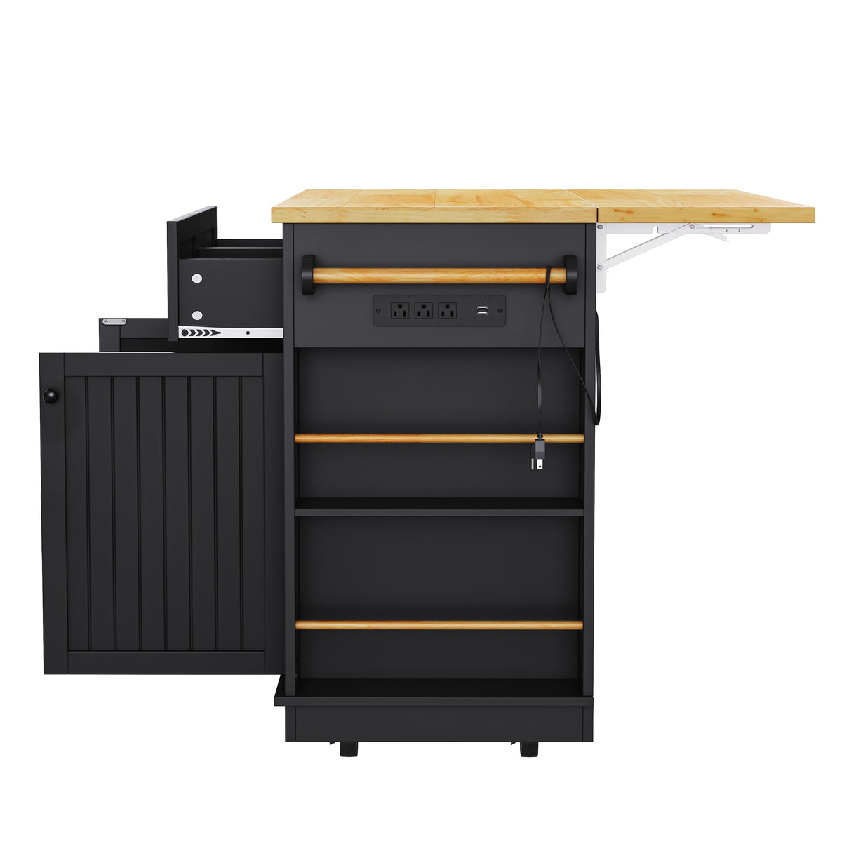 variant-group:rf-n707s257057b|Roomfitters 48" Kitchen Island with Power Outlet and Drop Leaf, Rolling Storage Cabinet with Wood Top and Spice Rack, Black