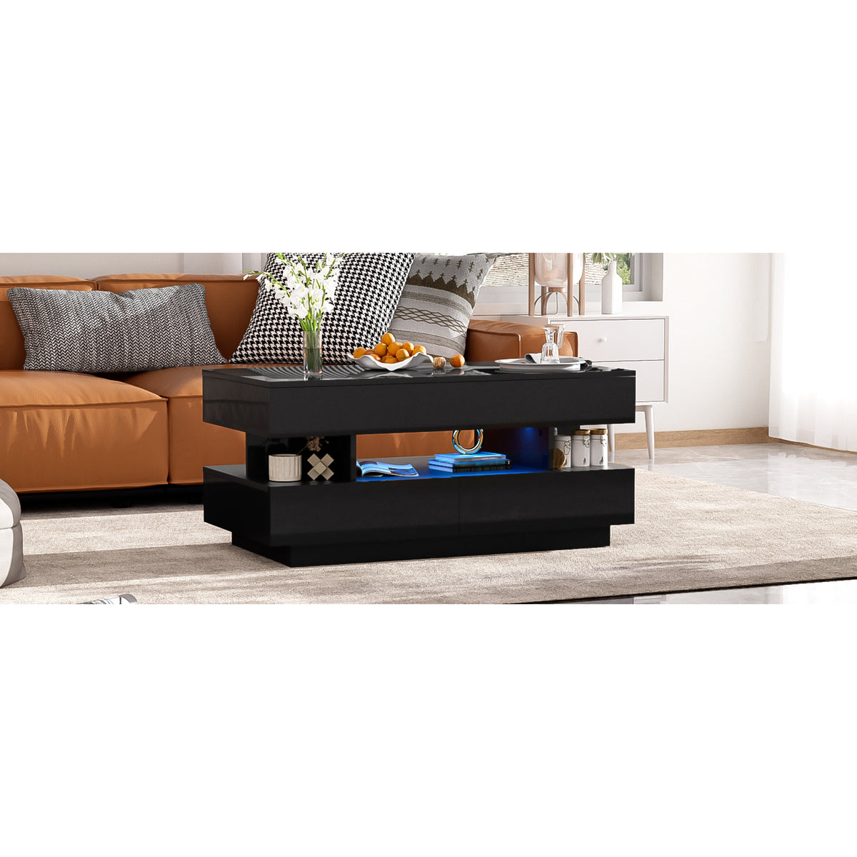 variant-group:rf-n724p290058b|Roomfitters Lift-Top Coffee Table with Hidden Storage and 2 Drawers, Multi-Functional Modern Table, Black