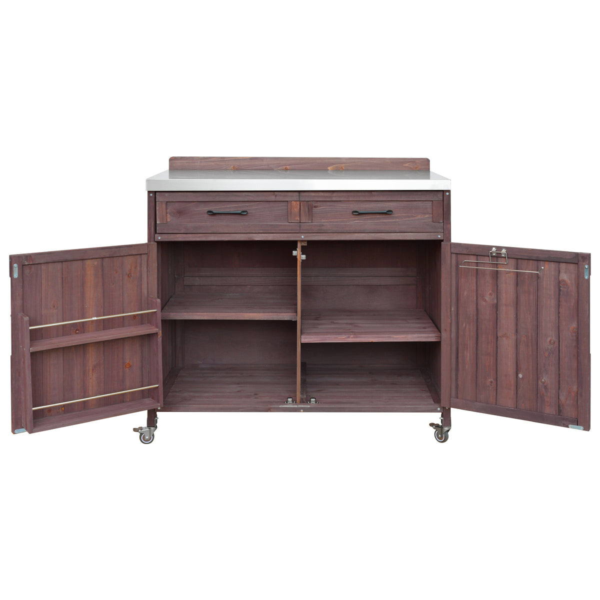 variant-group:rf-n707p370273z|Roomfitters 39.4" Grill Cart, Outdoor Kitchen Island with Stainless Steel Top, BBQ Prep Station with Storage Cabinet, Brown