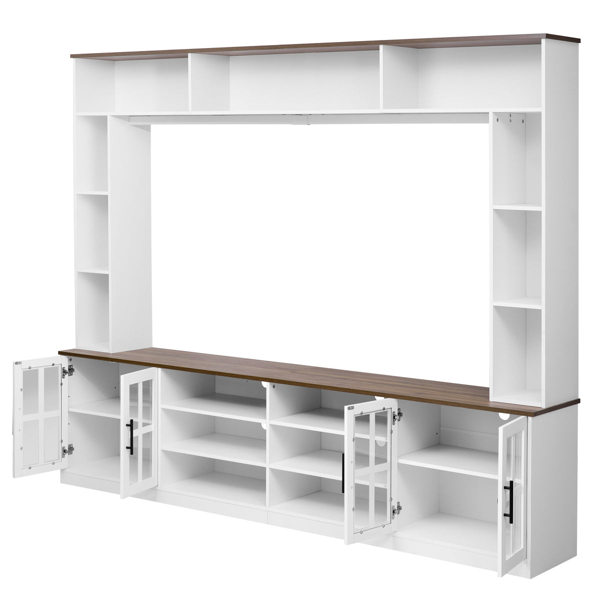 variant-group:rf-n724sj000127aak|Roomfitters Wall Unit Entertainment Center for up to 80 Inch TV, Media Console with Cabinets and Bookshelves, White