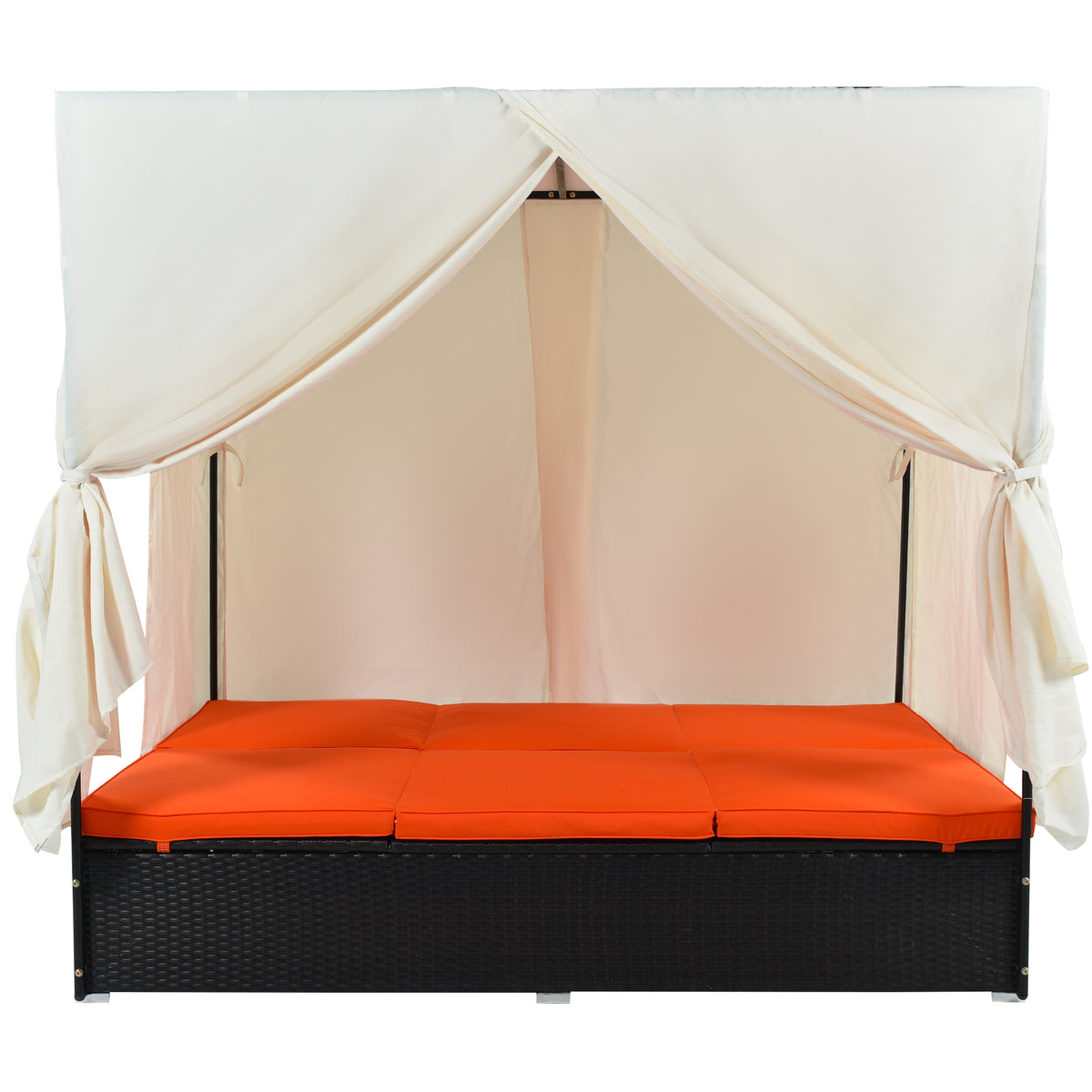 variant-group:rf-n711wy000476aao|Roomfitters Luxury Cabana Vibrant Orange Outdoor Double Chaise Lounge Patio Daybed, Curtains, Adjustable Reclining