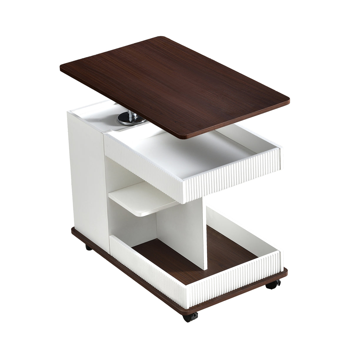variant-group:rf-n724p292505k|Roomfitters Adjustable Sofa Side Table with Lift-Top, Rotating Surface and Storage on Wheels for Small Spaces, Brown