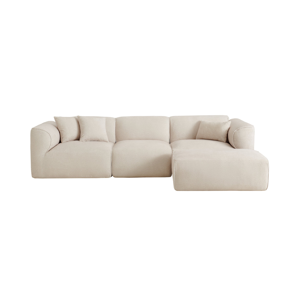 variant-group:rf-n711wy000464aaa|Roomfitters Double-needle Cut Velvet Sofa, 4-Seater Modern Modular Sectional Couch with Movable Ottoman for Living Room, Beige