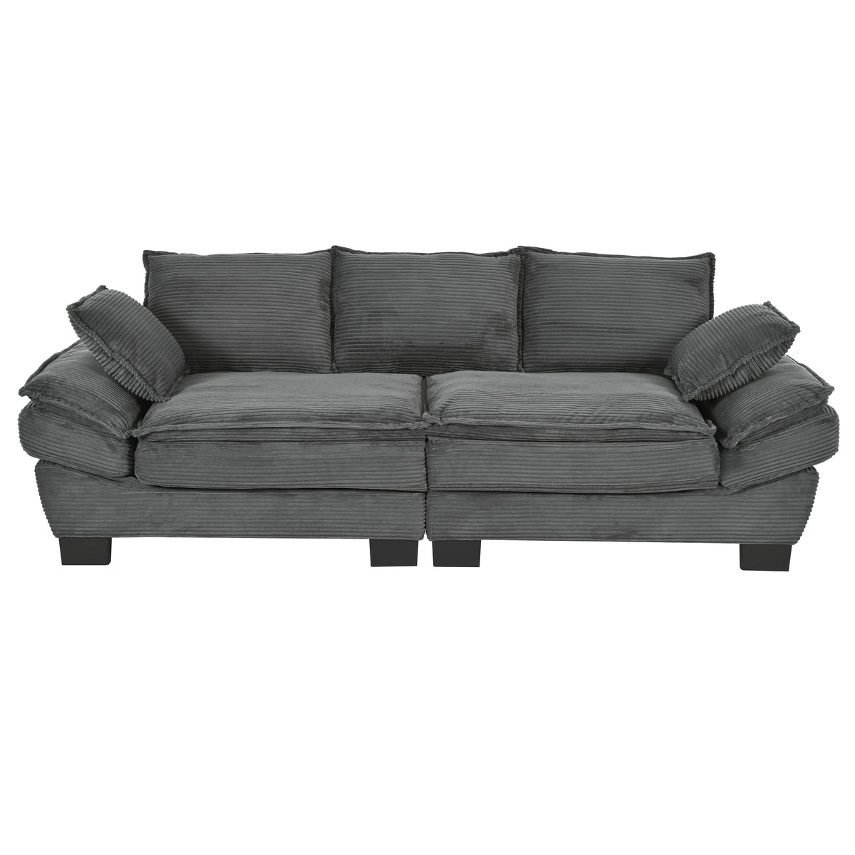 variant-group:rf-n711p192059e|Roomfitters 85.4" Modern Curved Sofa, Back Upholstered Couch with 2 Decorative Throw Pillows, Corduroy Fabric Couch for Living Room, Bedroom, Apartment, Gray