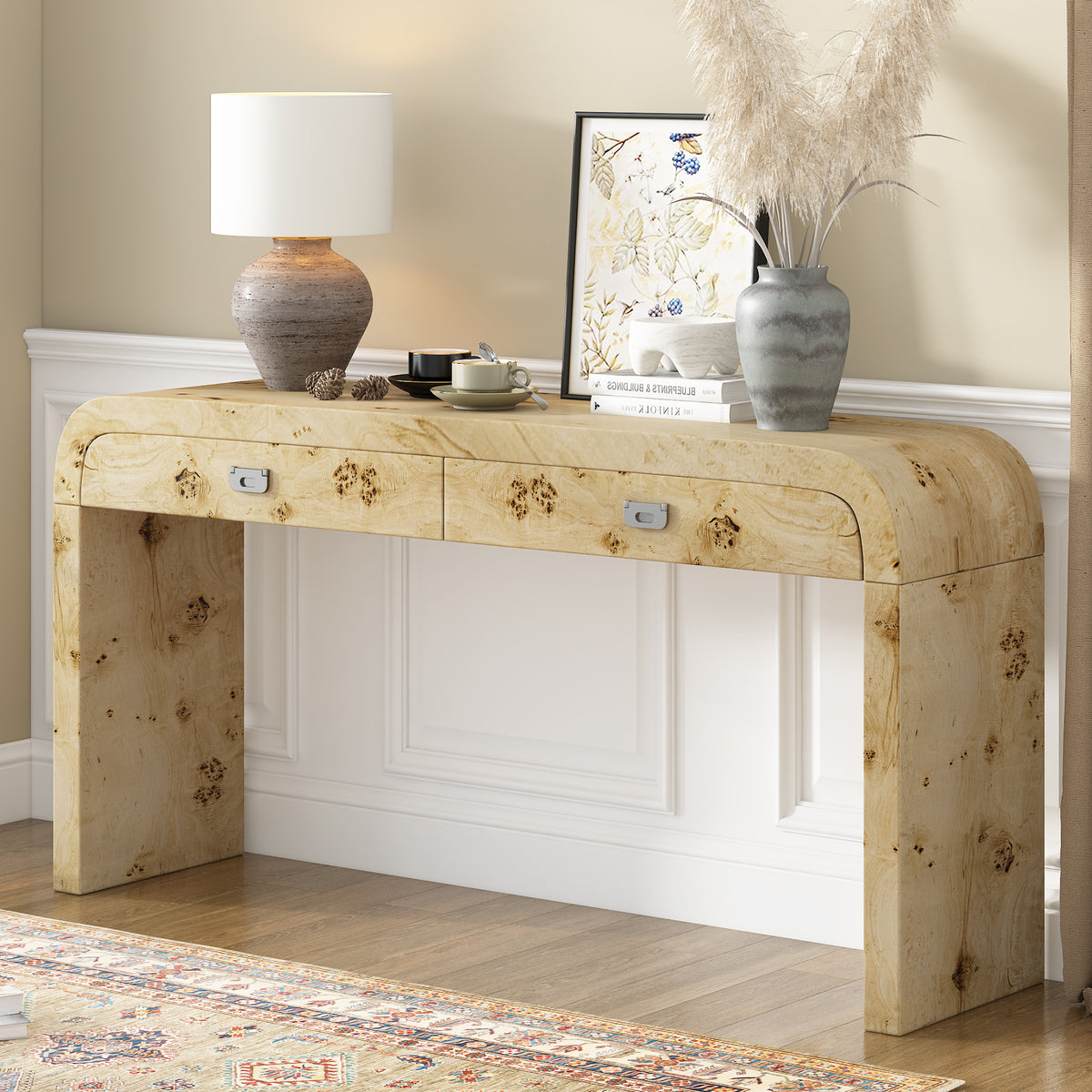 variant-group:rf-n711p216235a|Roomfitters Modern Entryway Table with Burl Wood Veneer, Ideal for Entryway, Hallway, Living Room, Foyer, or Corridor, Natural