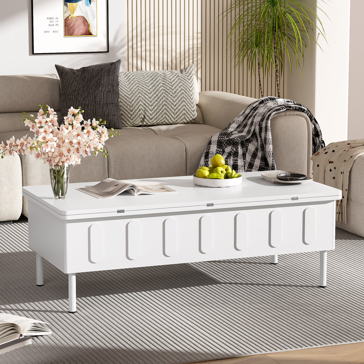 variant-group:rf-n724p292514k|Roomfitters Lift-Top Coffee Table with 2 Drawers and Foldable Top, Hidden Storage Compartment, Adjustable Center Table, White