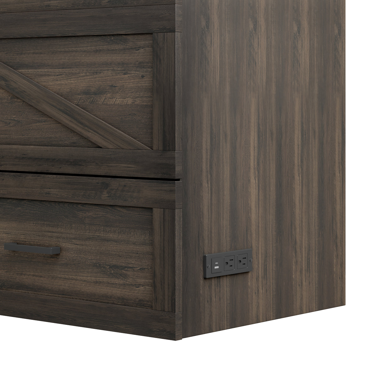 variant-group:rf-n733s237853g|Roomfitters Full Size Farmhouse Murphy Cabinet Bed with Charging Station, Foldable Platform Bed with Large Storage for Guest Room, Small Bedroom, Rustic Gray