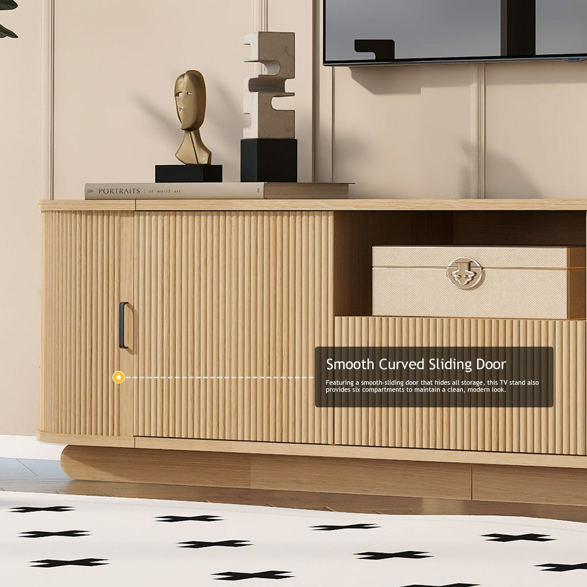 Roomfitters American Style TV Stand Console with Hidden Sliding Doors, Acacia Wood Roomfitters