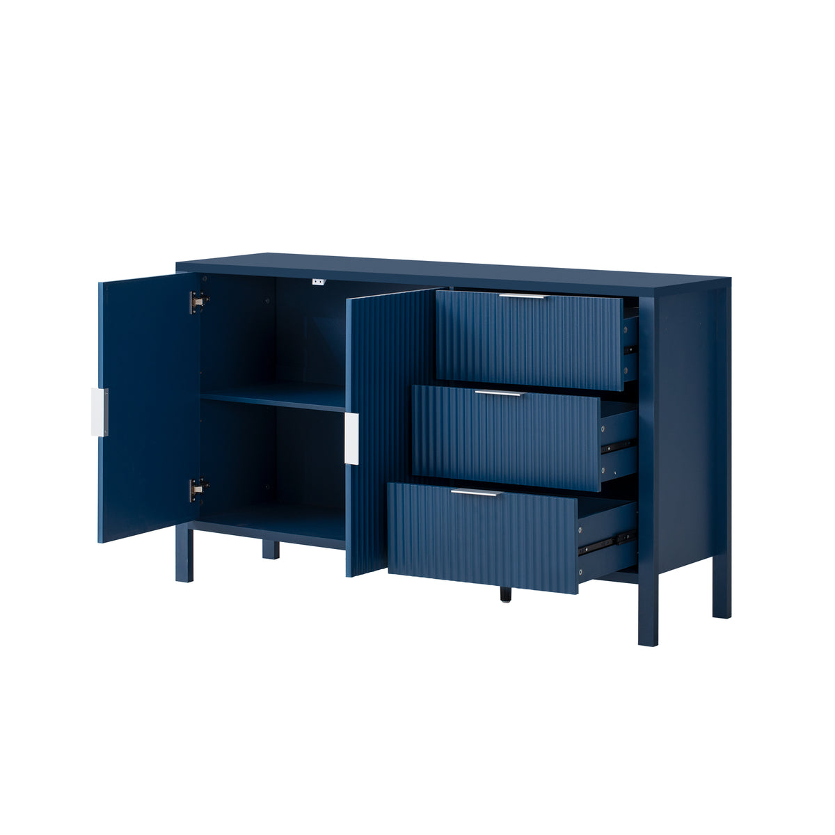 variant-group:rf-n711p345172v|Roomfitters Sideboard Buffet Cabinet with 3 Drawers, 2 Door Mid-century Fluted Accent Storage for Kitchen & Dining, Navy Blue