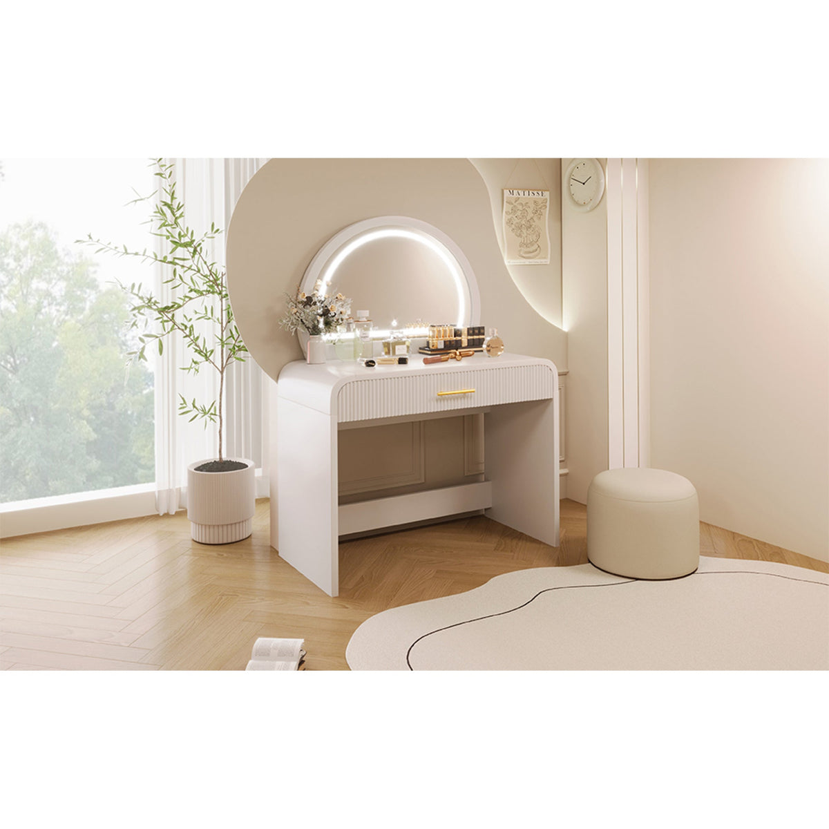 Roomfitters 39" Makeup Vanity Table with Mirror Touch Screen Lighted Mirror, Dressing Table with Drawer for Bedroom, White Roomfitters